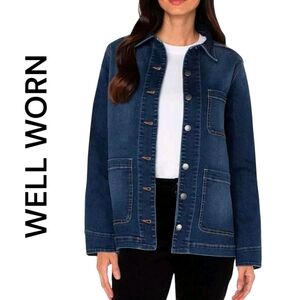 WELL WORN | Women's Chore Denim Jean Jacket Comfort Stretch | Blue | Medium